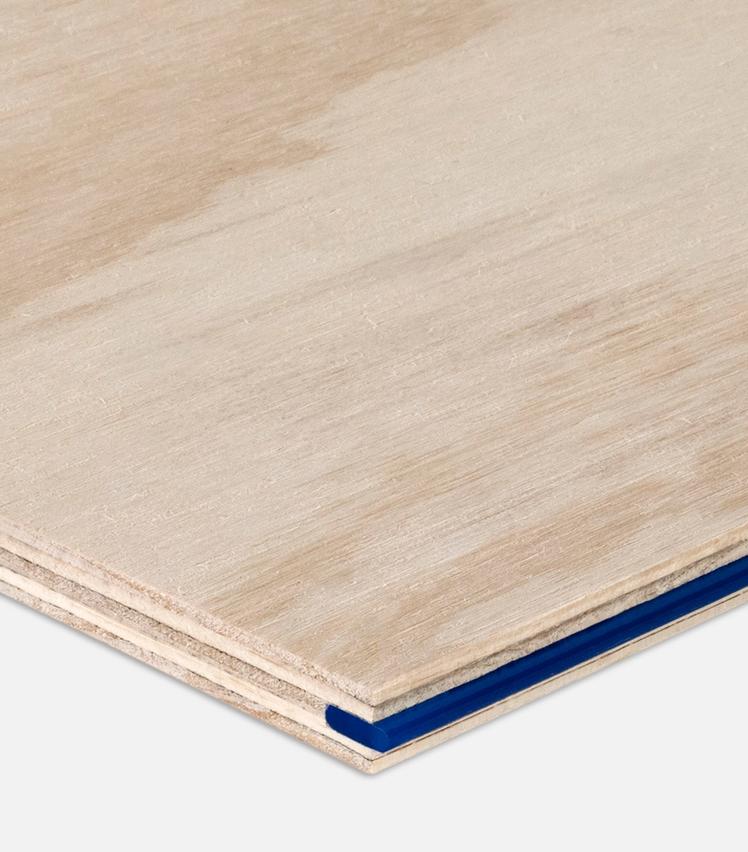 A close-up photo of a corner of a STRUCTAply™ Flooring