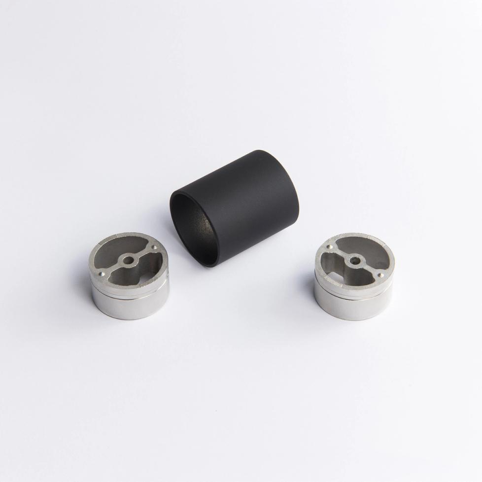 A cylindrical steel joiner in Black 50mm 43mm