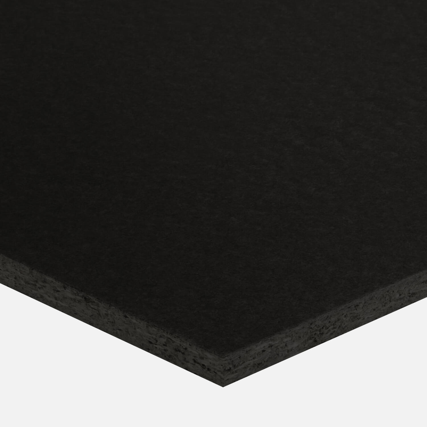 Close up of the corner of STRUCTApanel Black particleboard